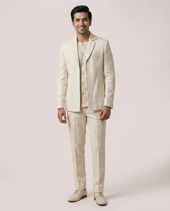 Beige Jute Linen Sherwani Embroidery - Rangoli India