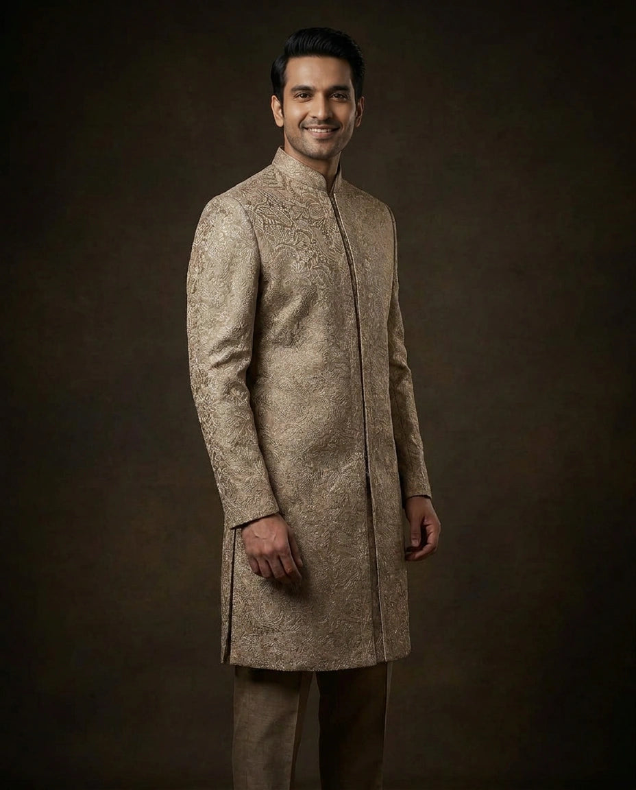 Men's Beige Tissue Indo Western — photo 3 of 4