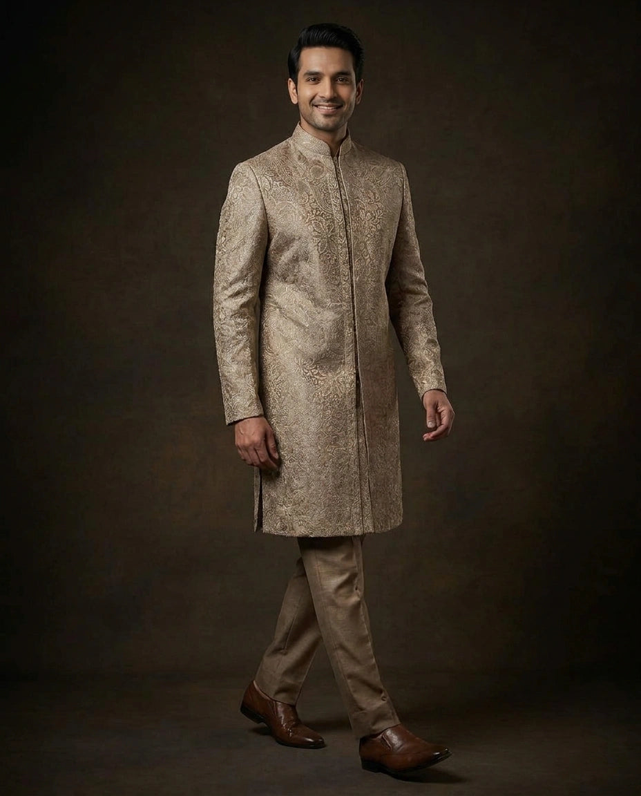 Men's Beige Tissue Indo Western — photo 4 of 4
