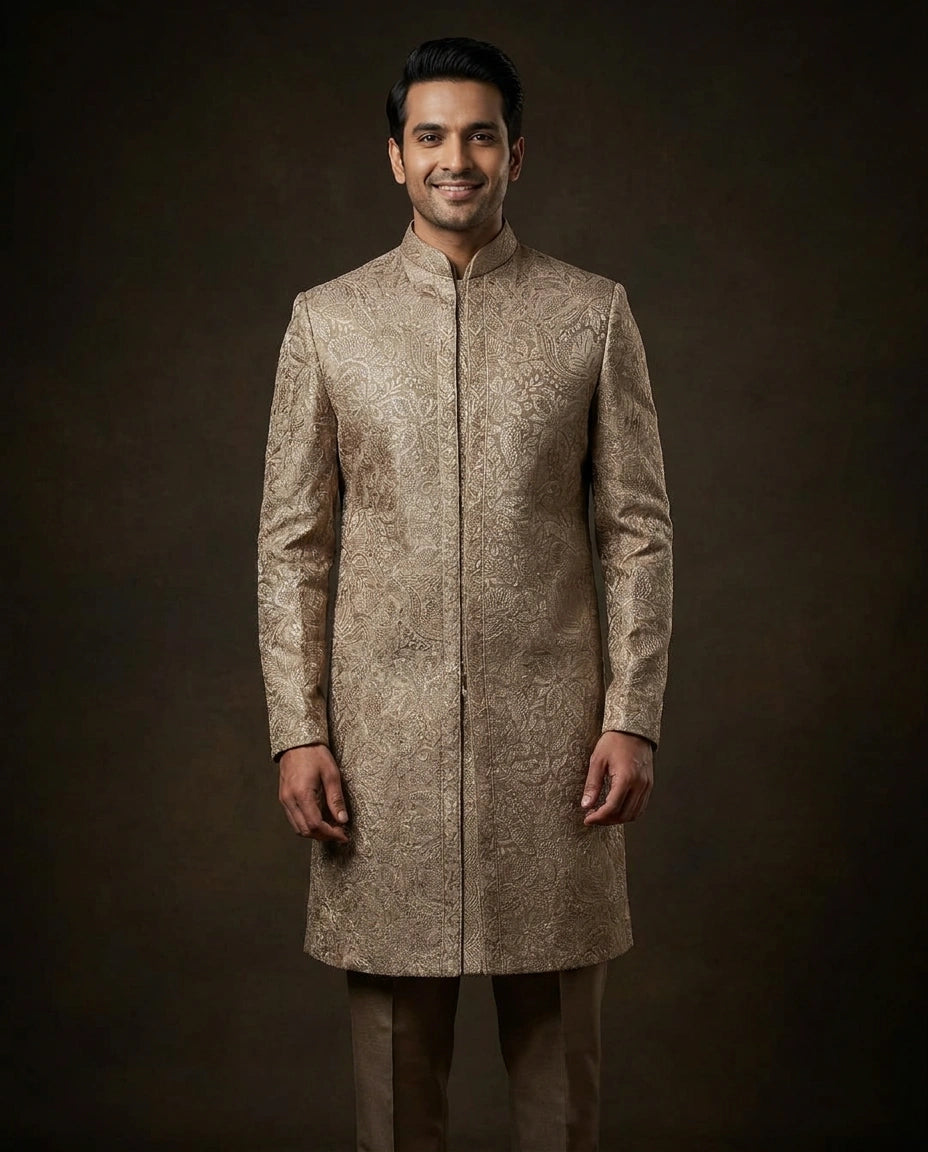 Men's Beige Tissue Indo Western — photo 2 of 4