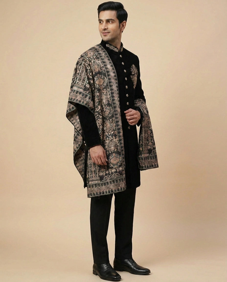 Velvet Indowestern Jacket with Embellished Placket - Rangoli India