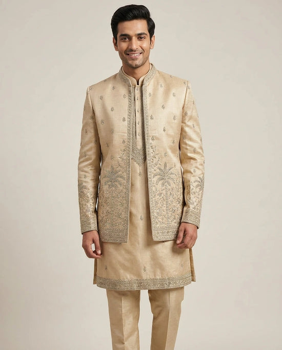 Beige Tussar Silk Indo Western - Rangoli India