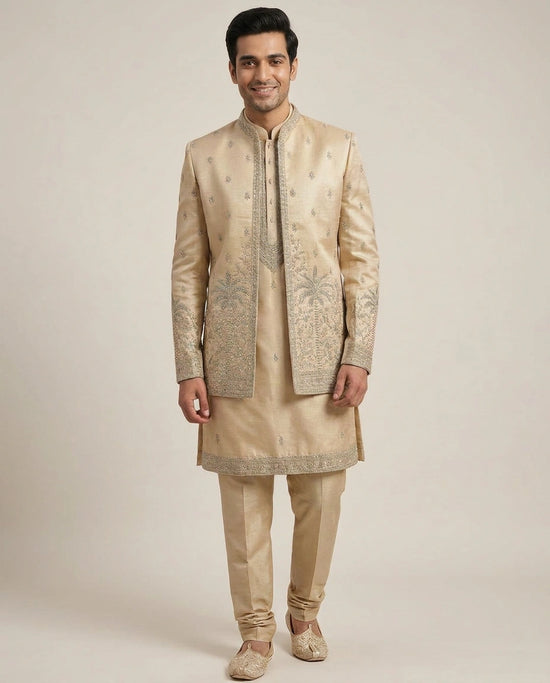 Beige Tussar Silk Indo Western - Rangoli India