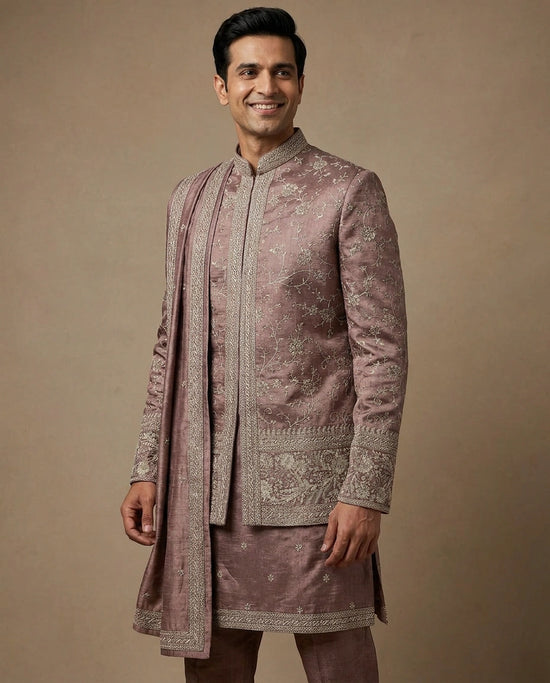 Lavender Tussar Silk Indo Western - Rangoli India