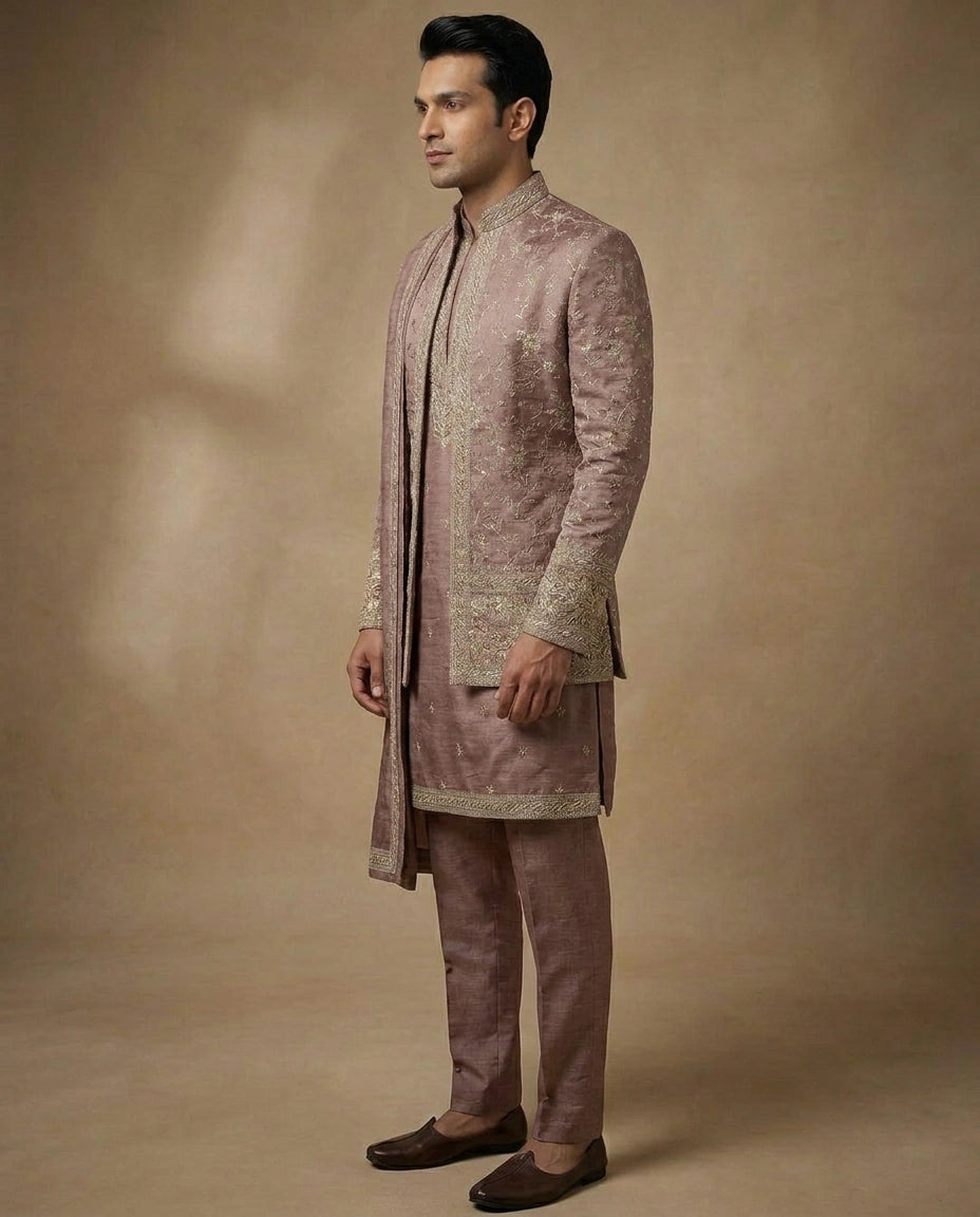 Lavender Tussar Silk Indo Western - Rangoli India