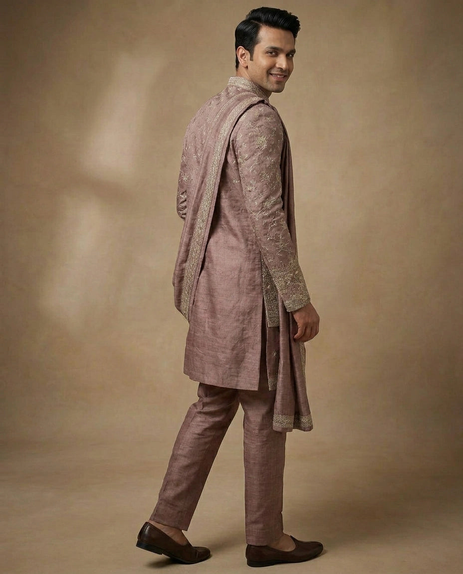 Lavender Tussar Silk Indo Western - Rangoli India