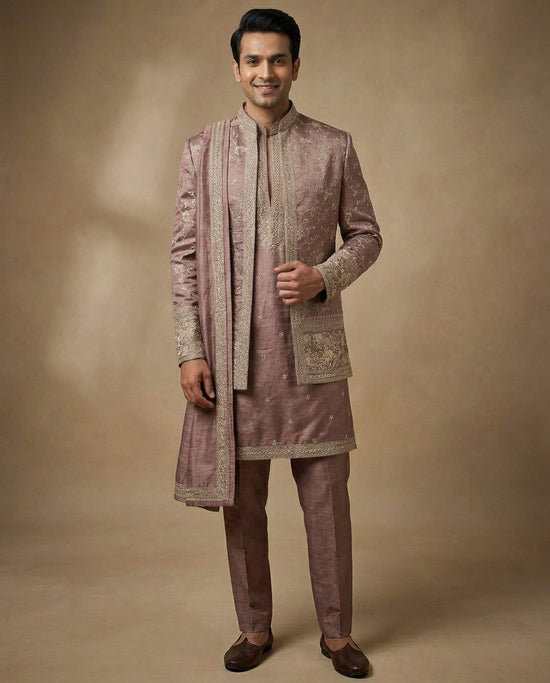 Lavender Tussar Silk Indo Western - Rangoli India