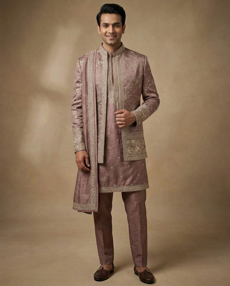 Lavender Tussar Silk Indo Western - Rangoli India