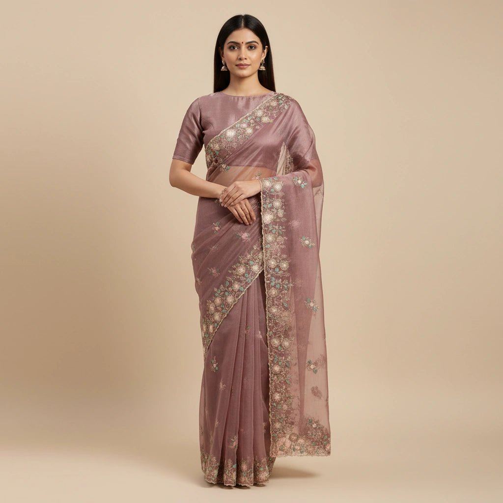 Embroidered Crepe Silk Saree with Designer Work