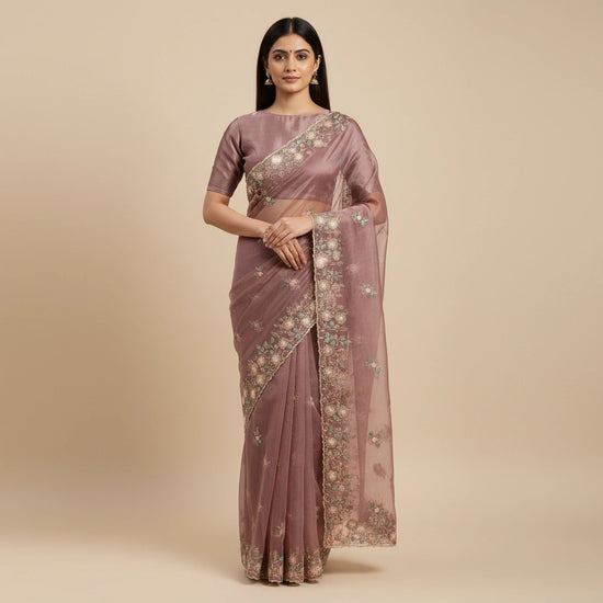 Embroidered Crepe Silk Saree with Designer Work - silk Indian ethnic wear by Rangoli