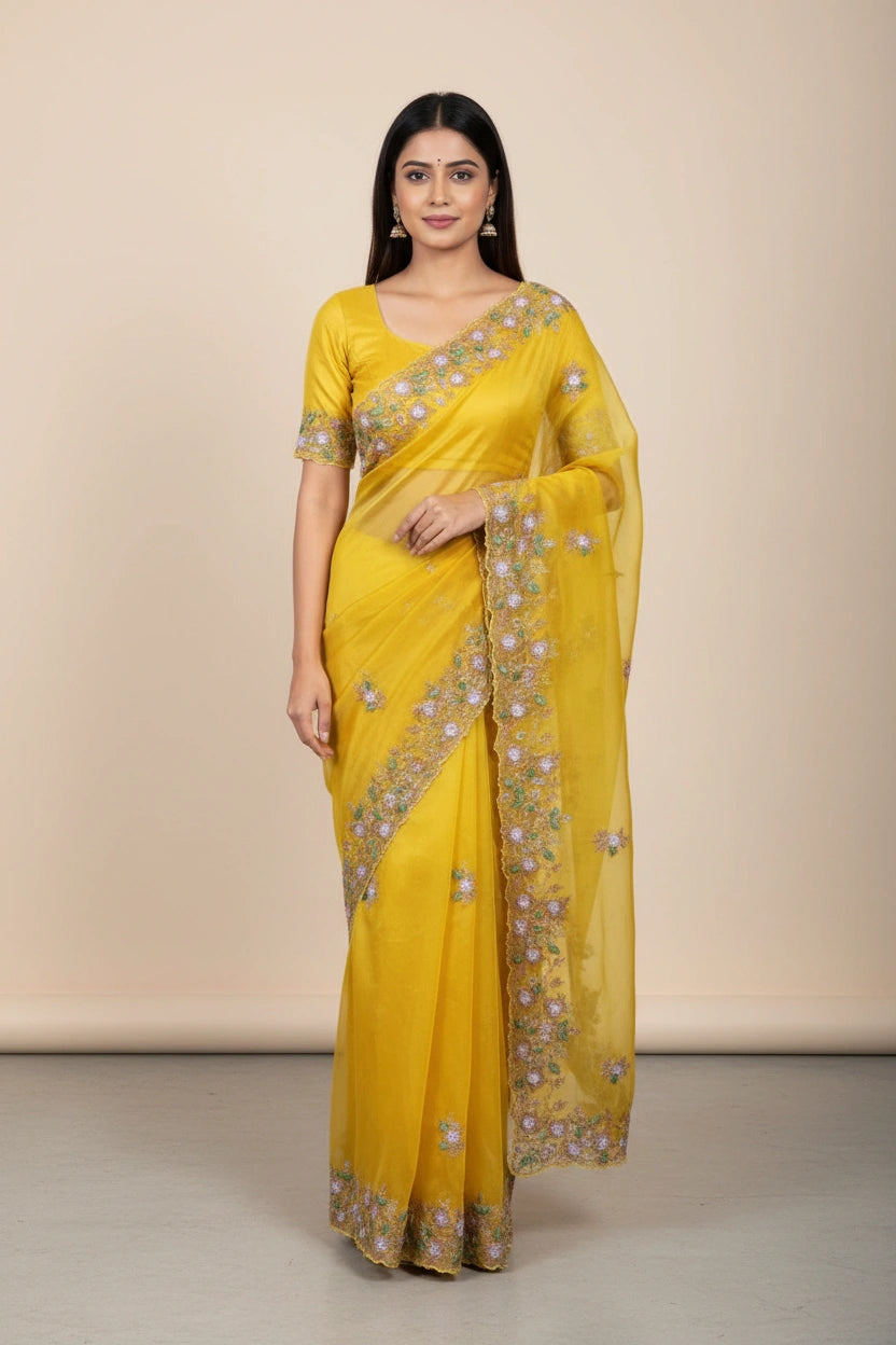Embroidered Crepe Silk Saree with Designer Work - silk Indian ethnic wear by Rangoli