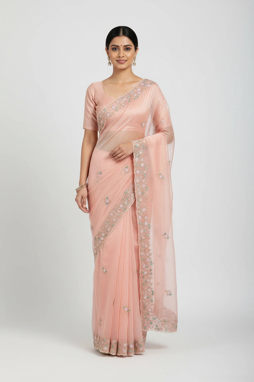 Embroidered Crepe Silk Saree with Designer Work - silk Indian ethnic wear by Rangoli