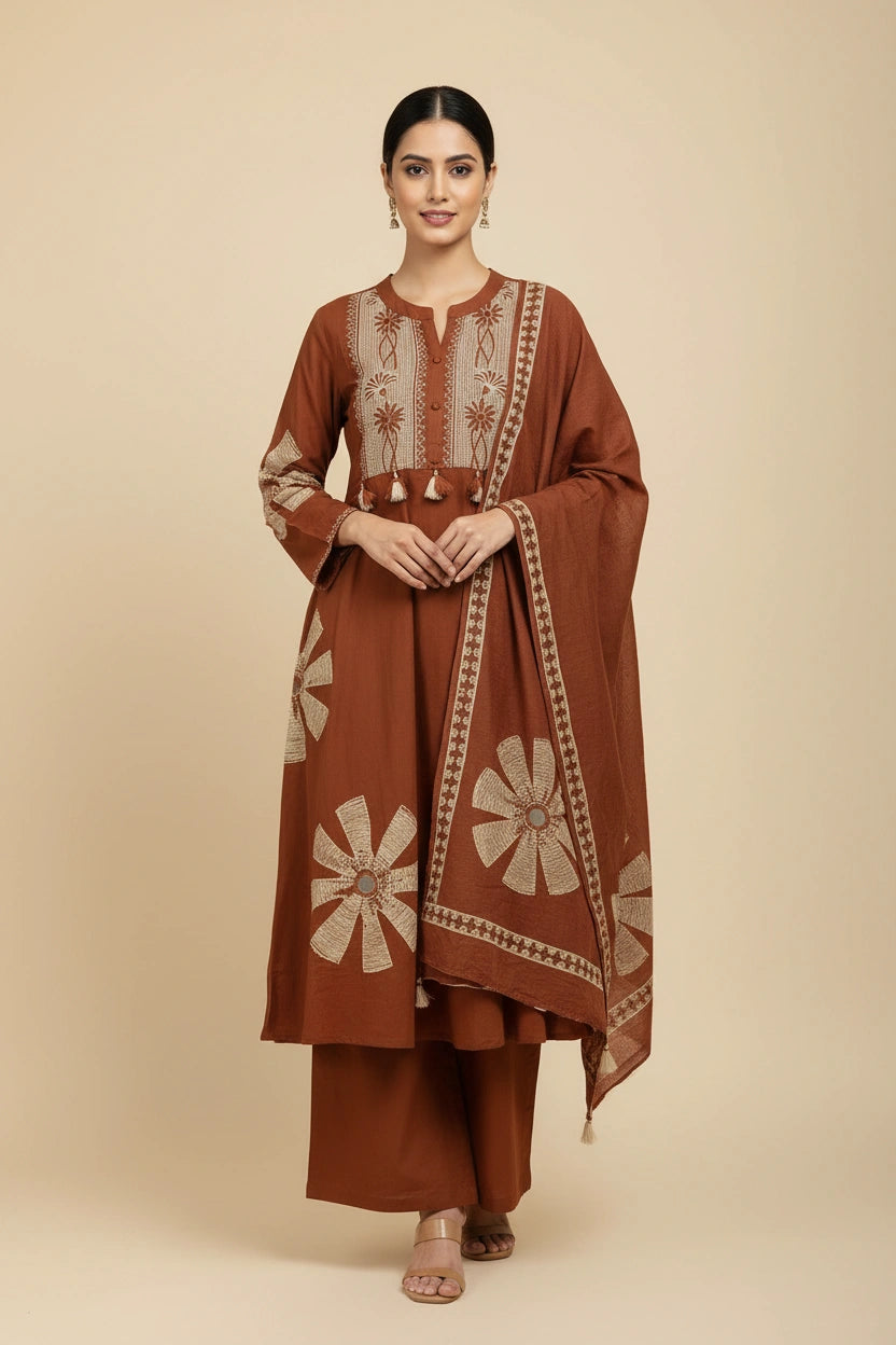 Flattering Cotton A-Line Suit - Rangoli Sarees