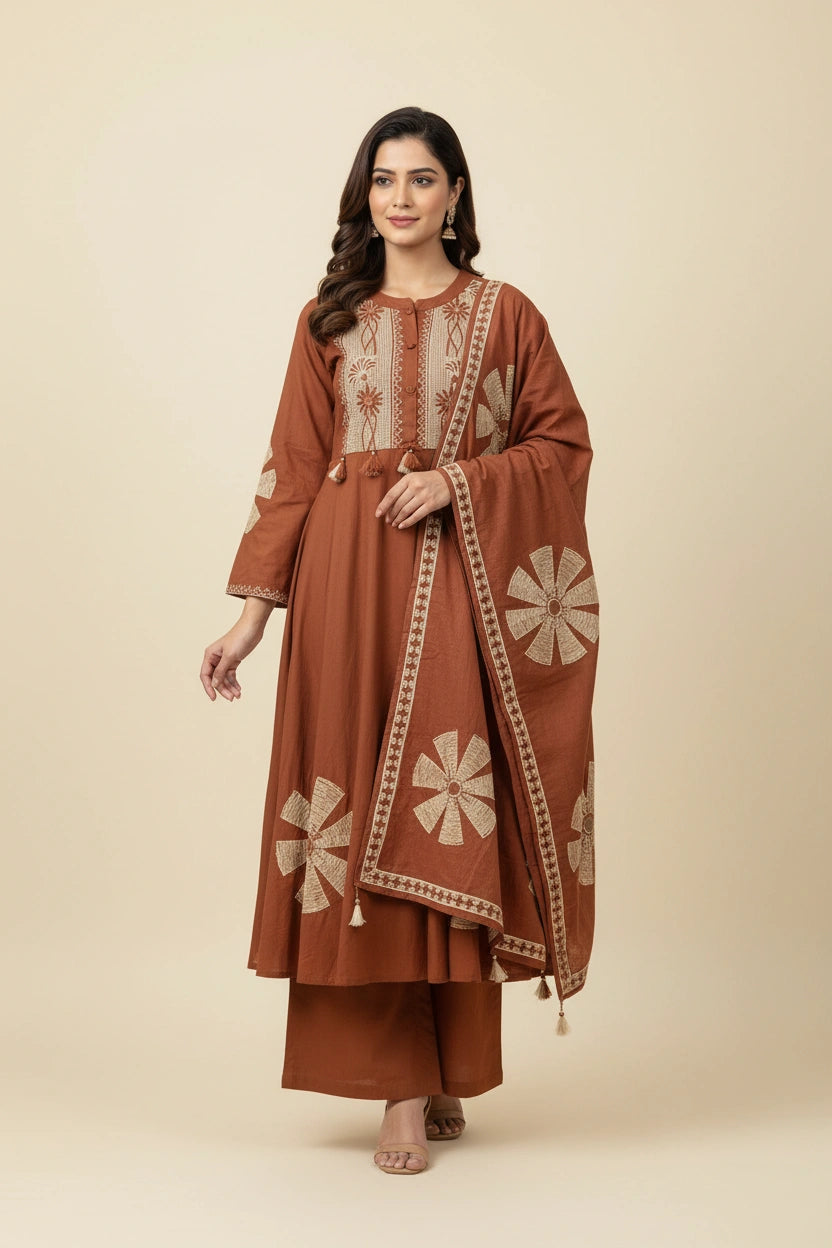 Flattering Cotton A-Line Suit - Rangoli Sarees