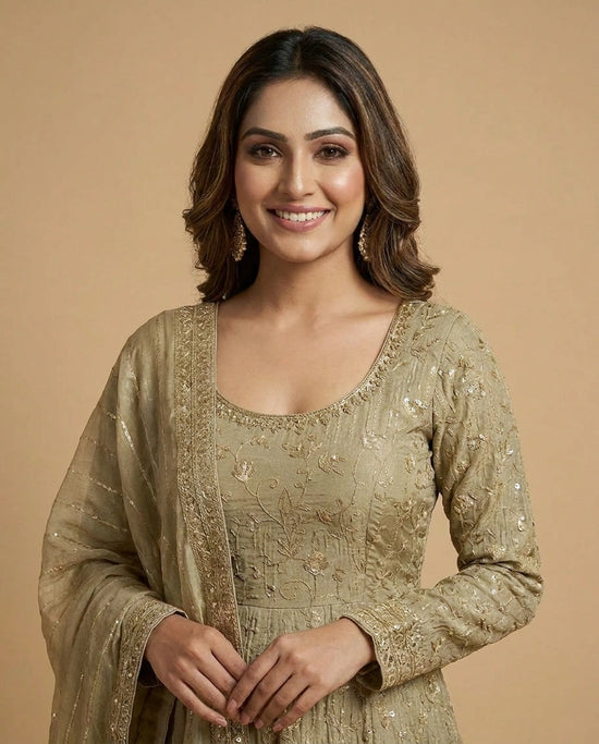 Pista Green Crush Tissue Choli Palazzo Set with Resham Work