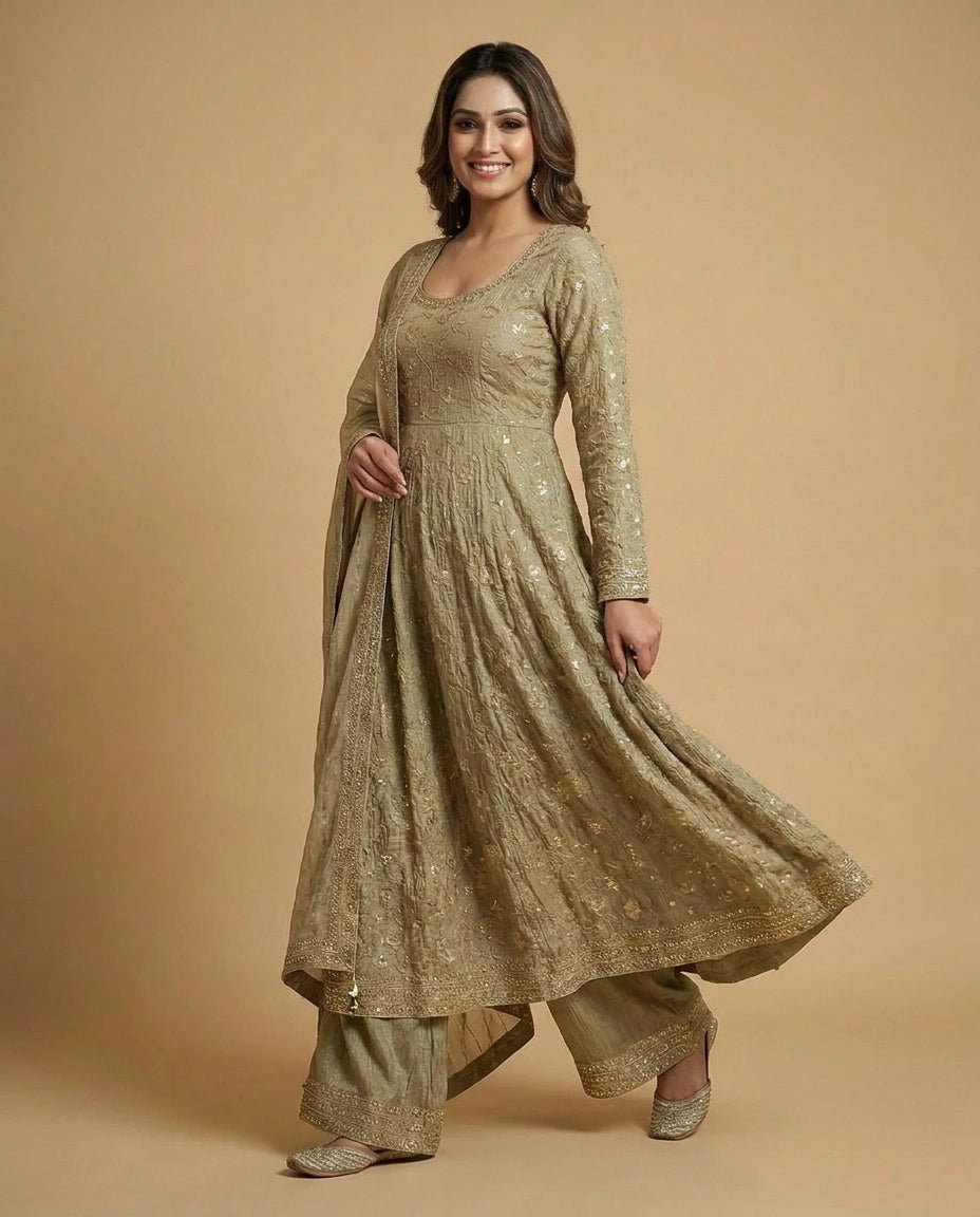Crushed Tissue Straight Suit with Resham Thread Embroidery - Rangoli India