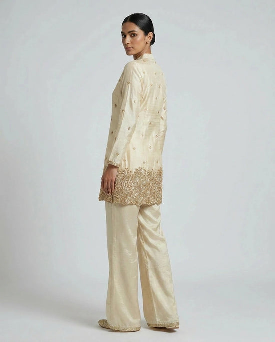 Off White Tissue Choli Palazzo Set with Jacket Choli view 2