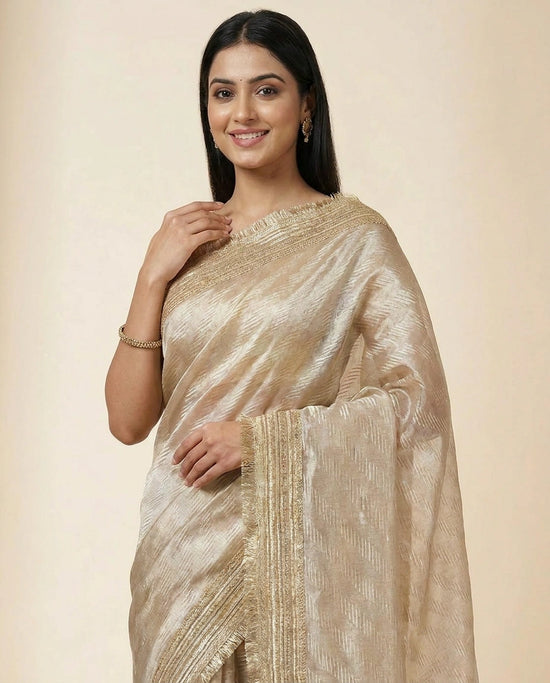 Silver Embroidered Saree in Tissue - Rangoli India