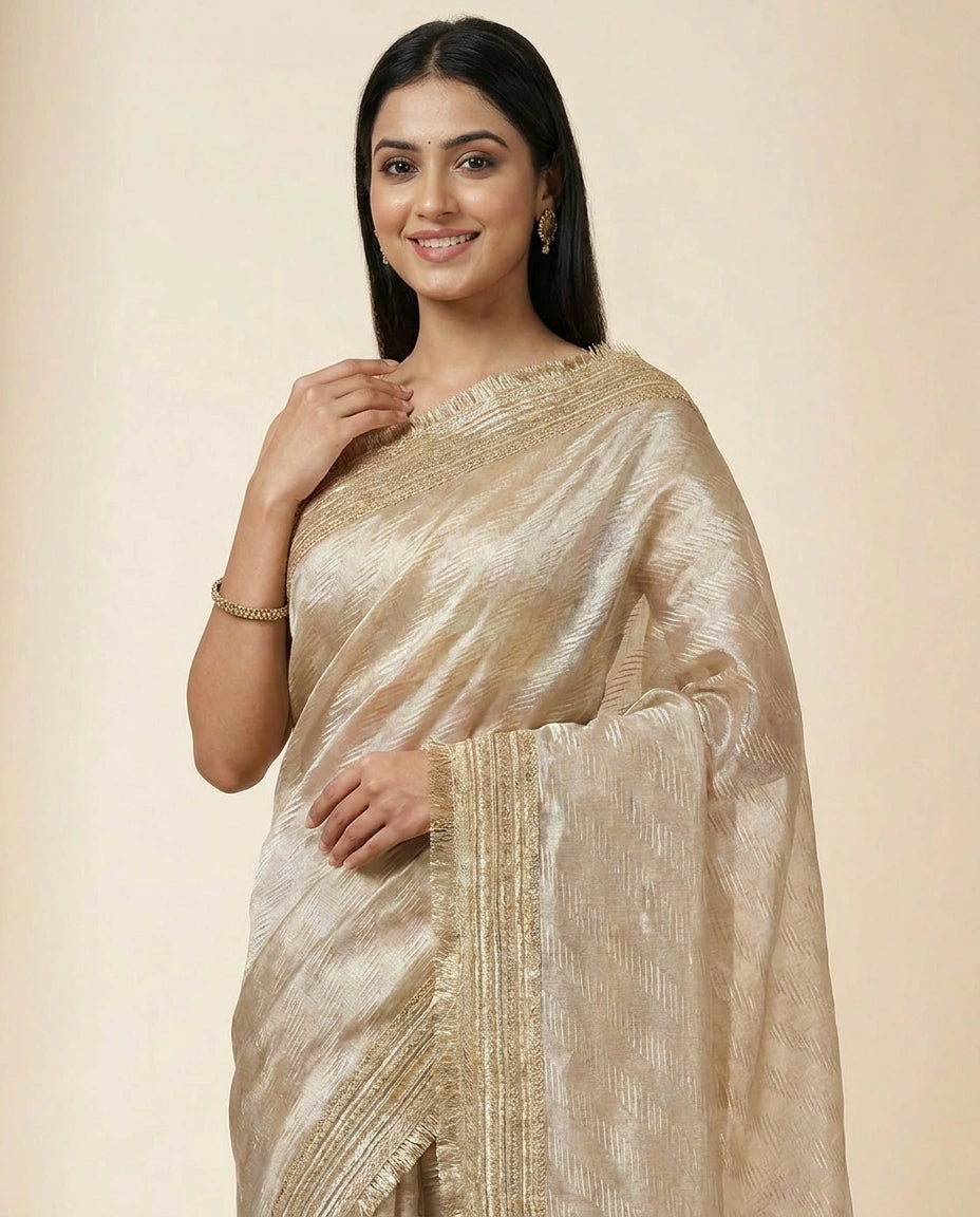 Silver Embroidered Saree in Tissue - Rangoli India