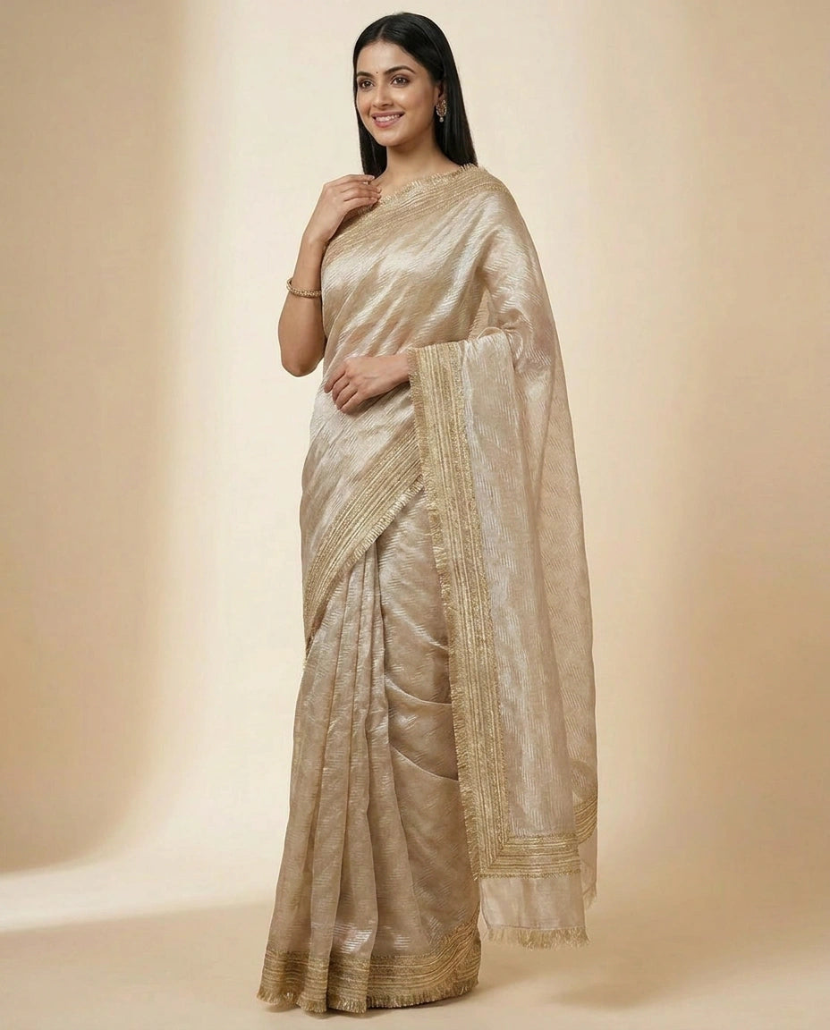 Silver Embroidered Saree in Tissue - Rangoli India