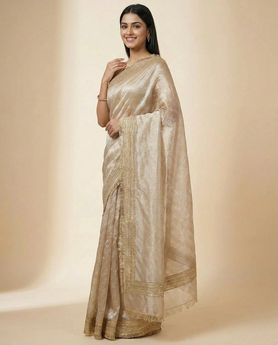 Silver Embroidered Saree in Tissue - Rangoli India