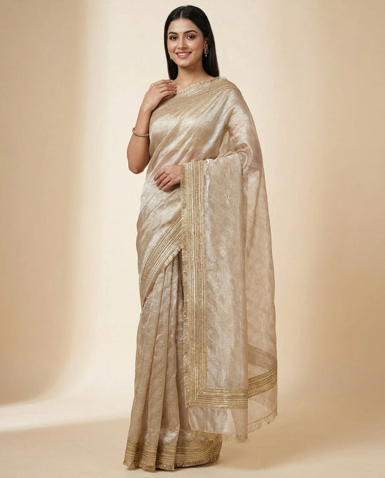 Silver Embroidered Saree in Tissue - Rangoli India
