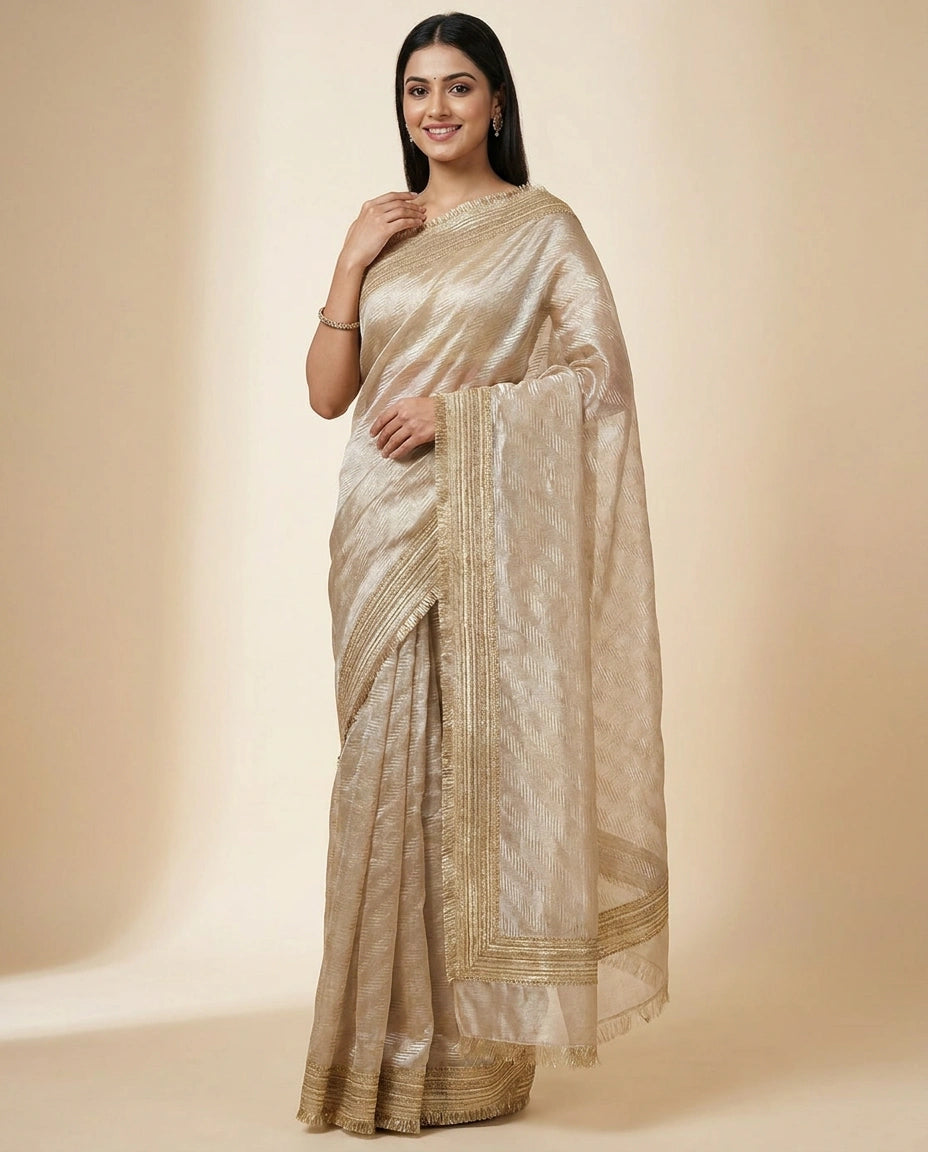 Silver Embroidered Saree in Tissue - Rangoli India