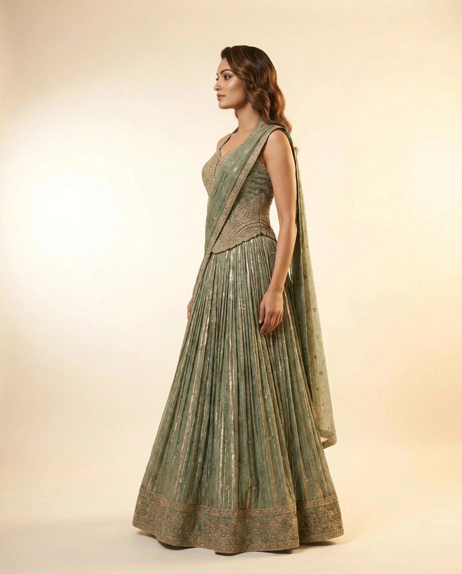 Tissue Lehenga with Gota Patti Flared Skirt Online India - Rangoli India