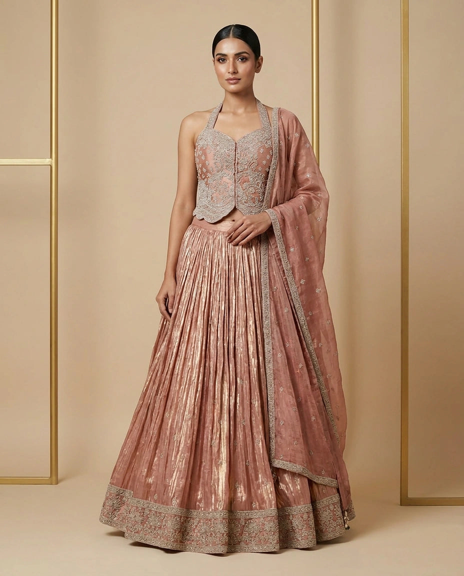 Tissue Lehenga with Gota Patti Flared Skirt Online India - Rangoli India