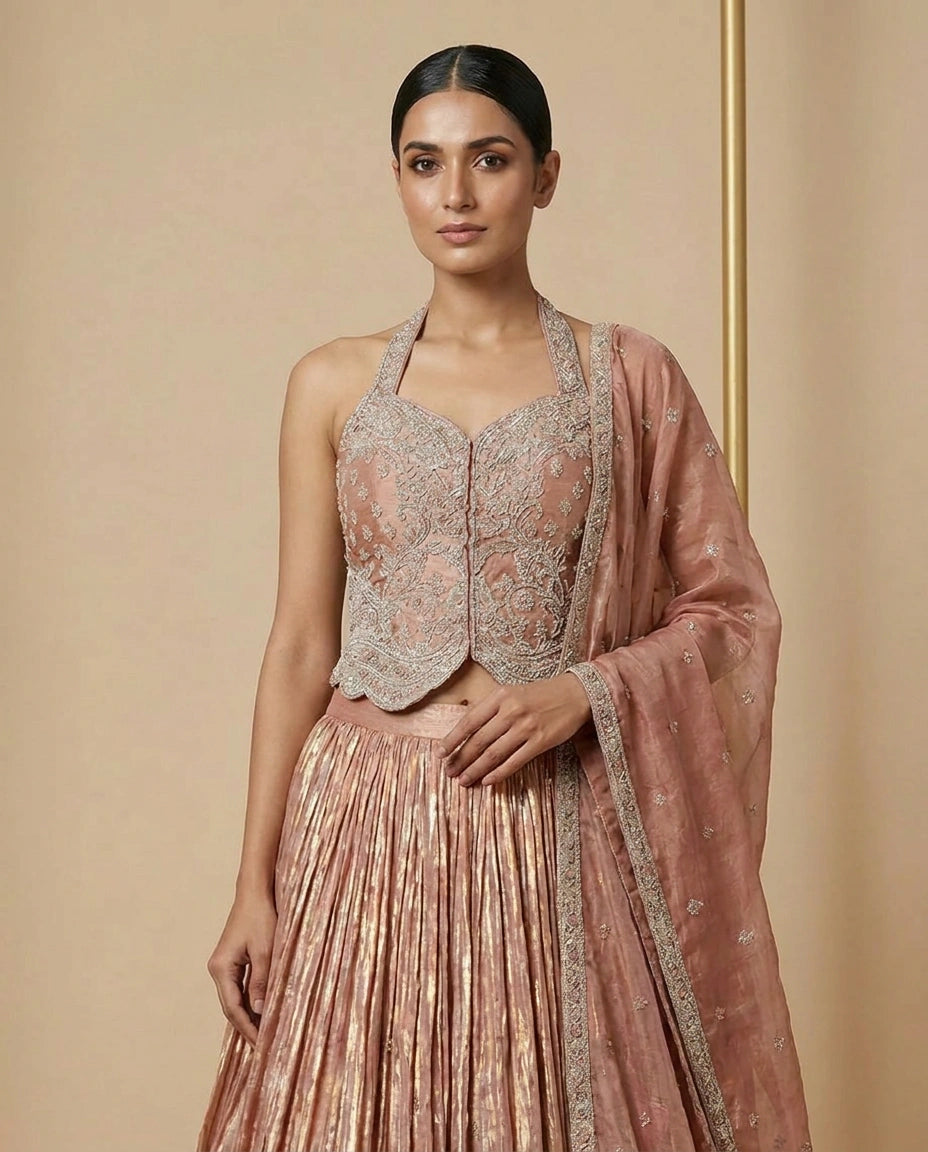 Tissue Lehenga with Gota Patti Flared Skirt Online India - Rangoli India
