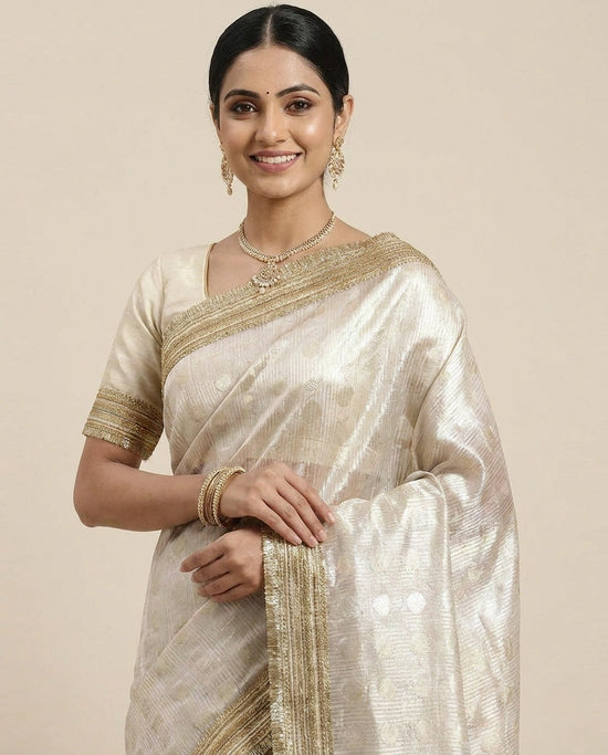 Silver Embroidered Saree - Rangoli India