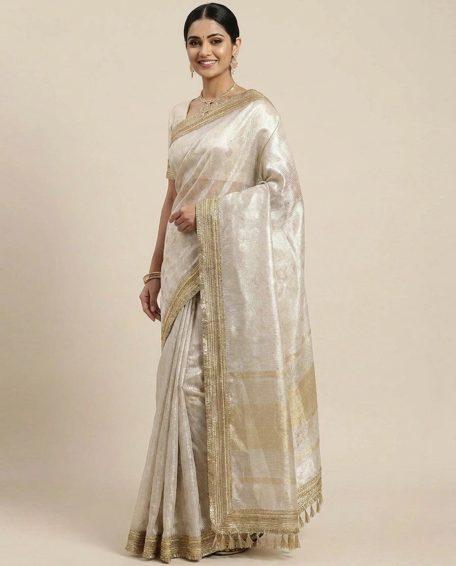 Silver Embroidered Saree - Rangoli India
