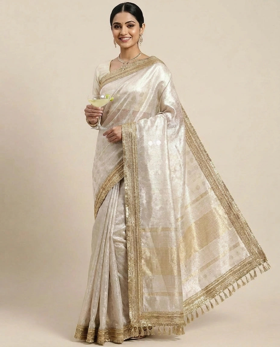 Silver Embroidered Saree - Rangoli India