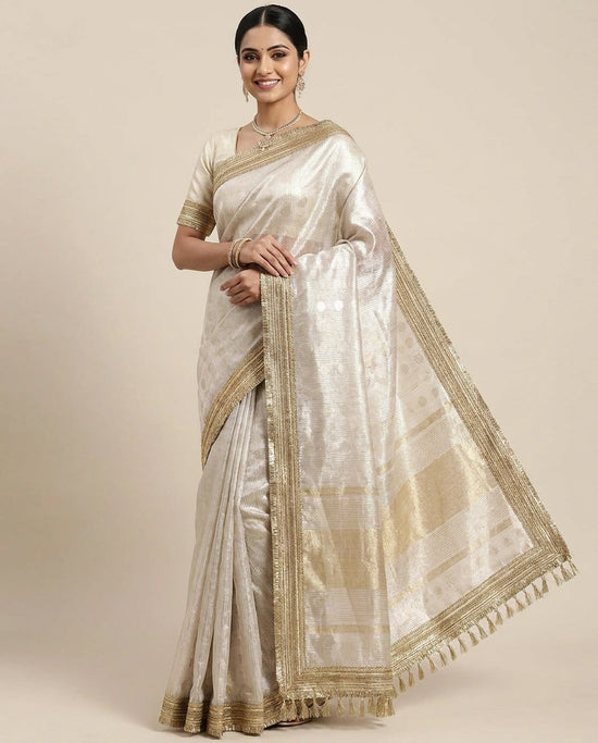 Silver Embroidered Saree - Rangoli India
