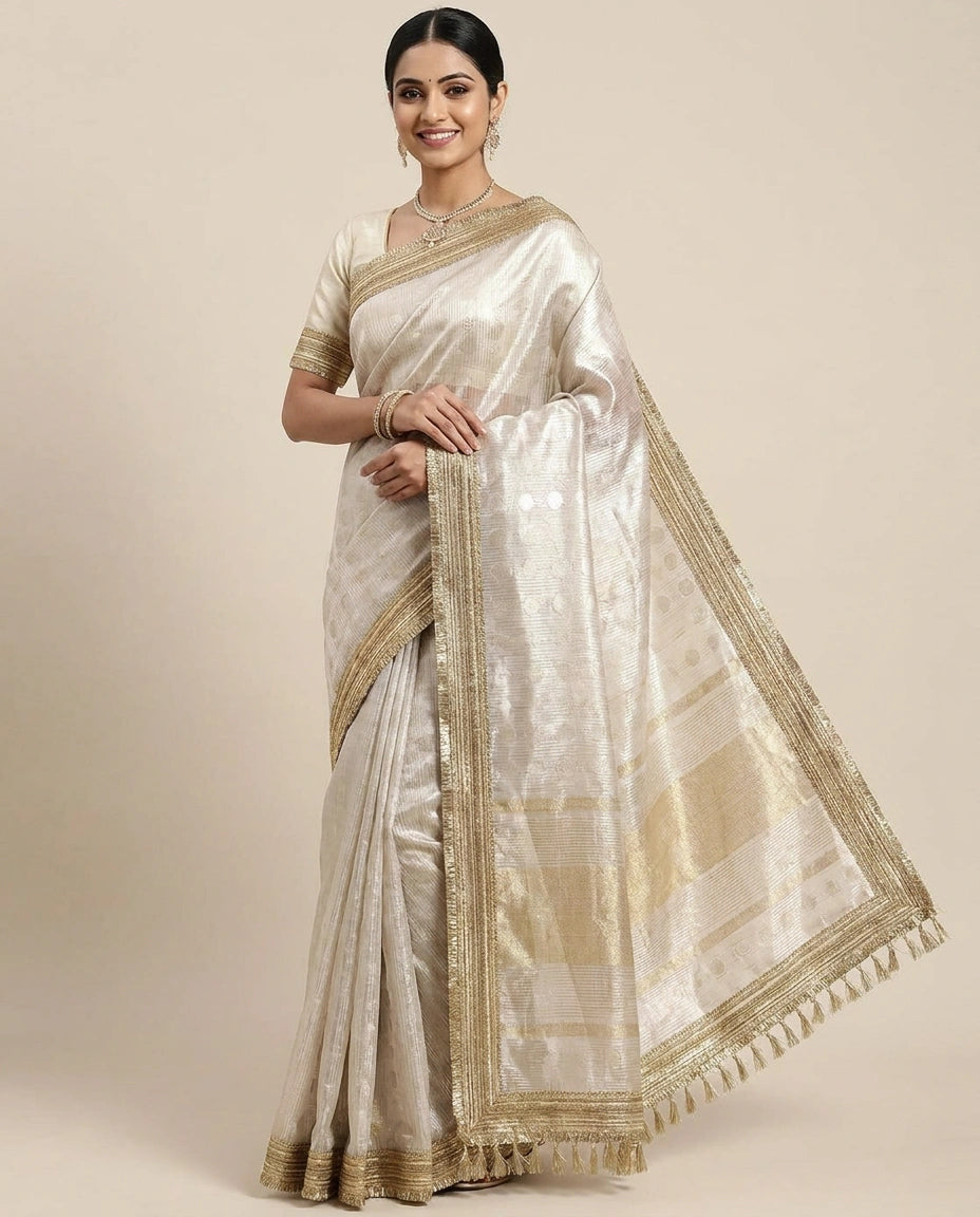 Silver Embroidered Saree - Rangoli India