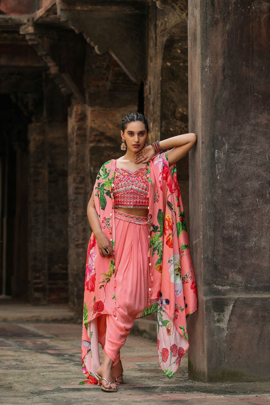 Peach Palazzo Set with Cape