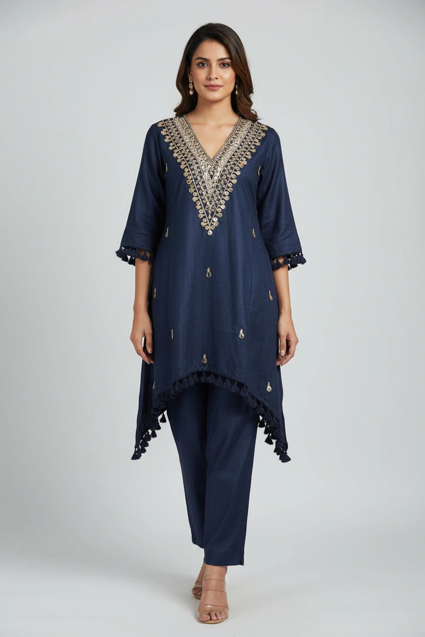 Breezy Cotton Linen Kurti with Bottom - Rangoli Sarees
