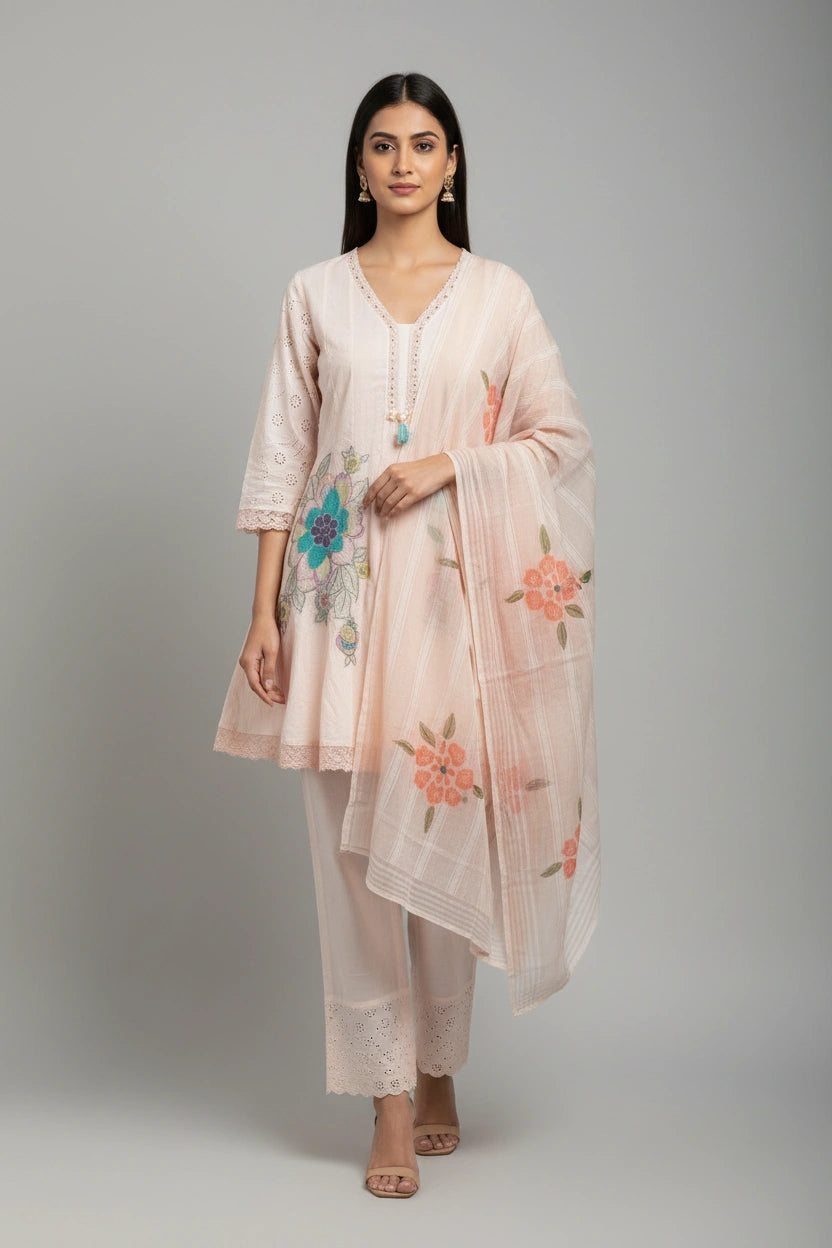 Flattering Cotton A-Line Suit - Rangoli Sarees