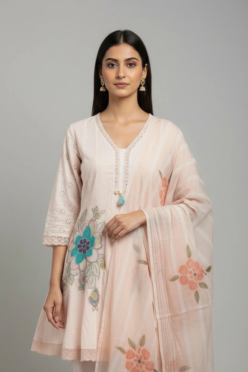 Flattering Cotton A-Line Suit - Rangoli Sarees