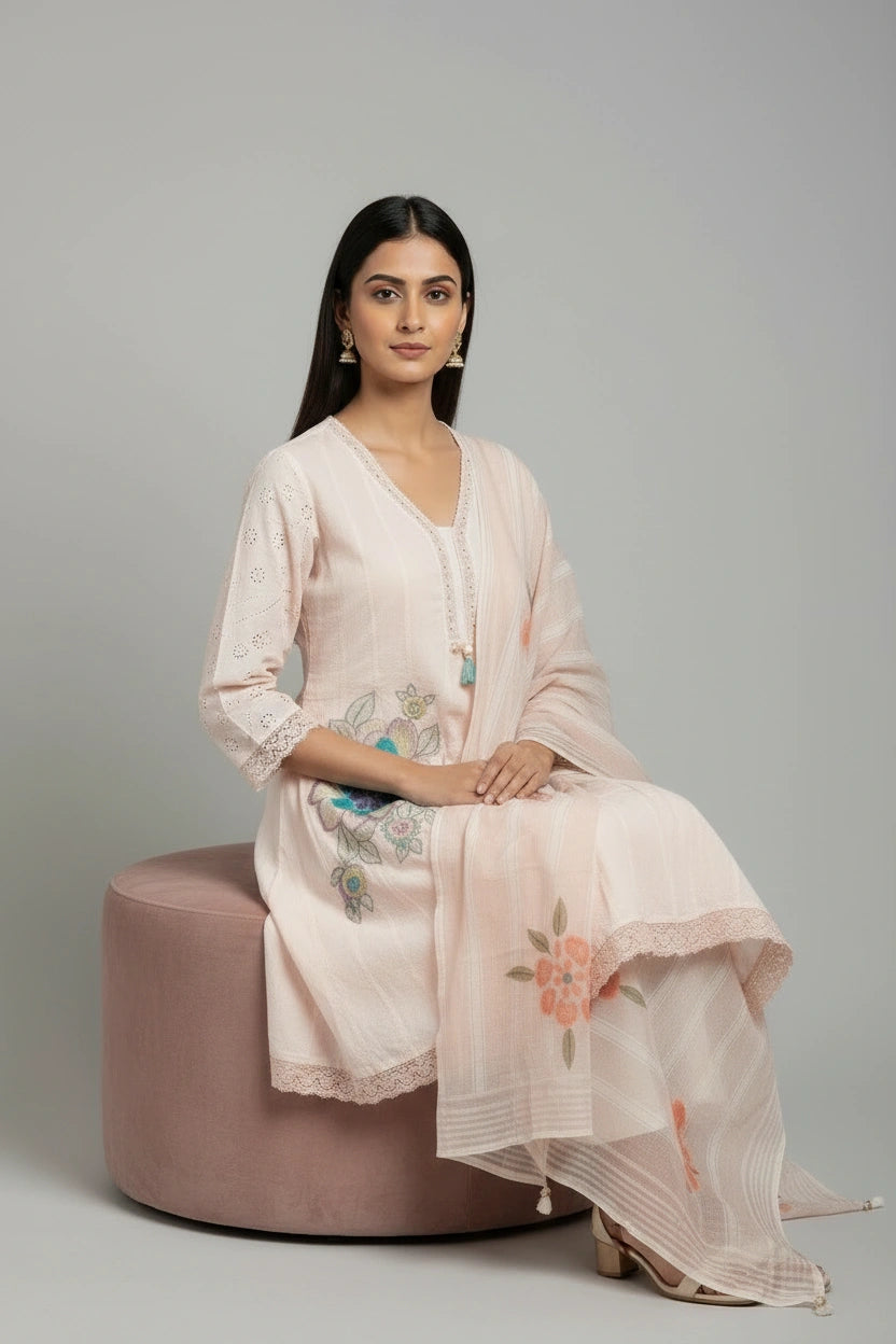 Flattering Cotton A-Line Suit - Rangoli Sarees