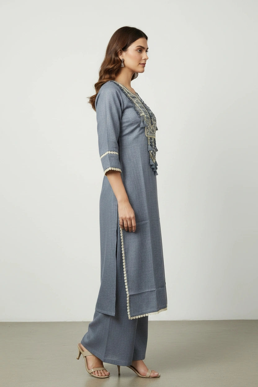 Breezy Cotton Linen Kurti with Bottom - Rangoli Sarees