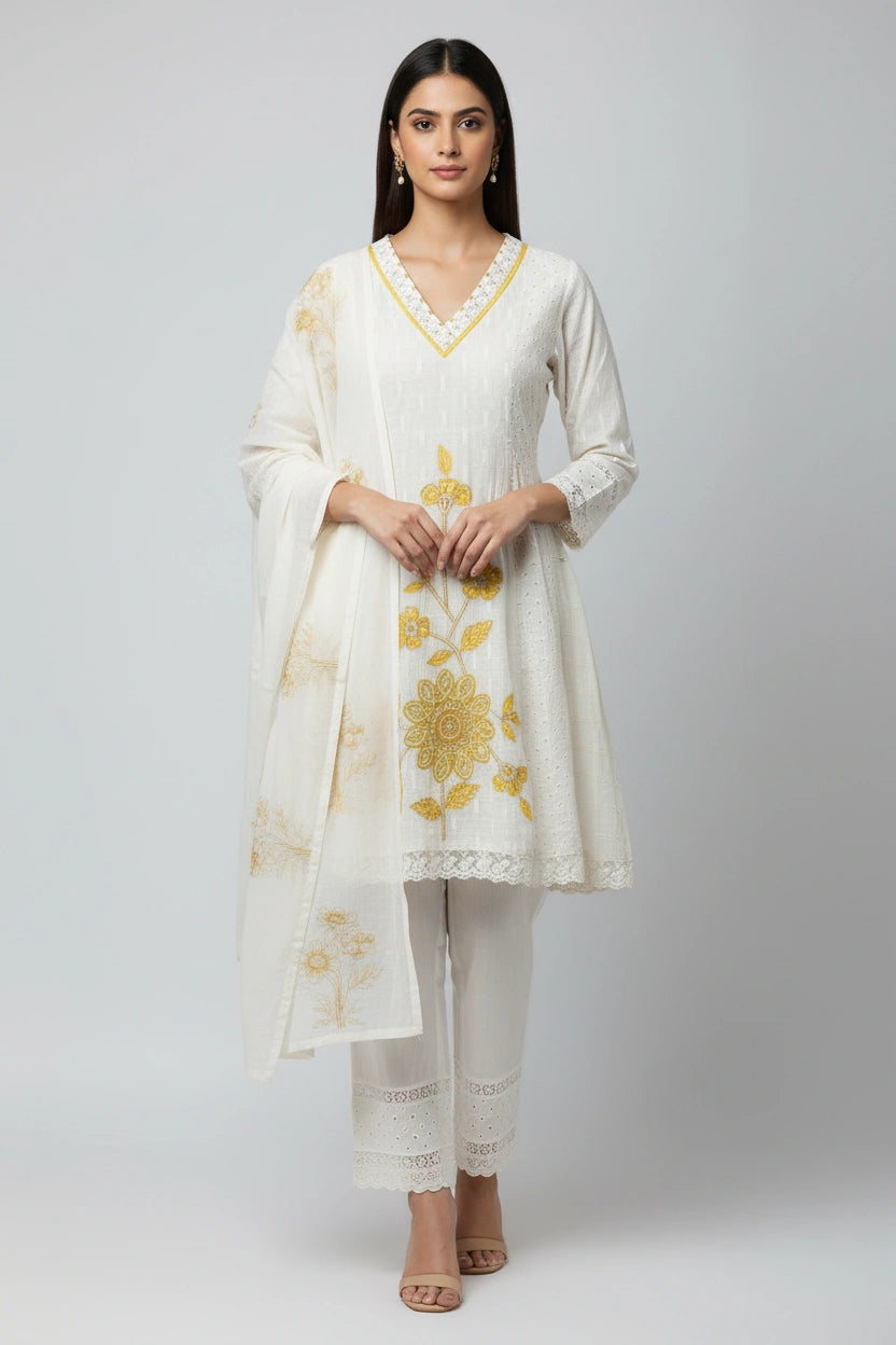 Flattering Cotton A-Line Suit - Rangoli Sarees