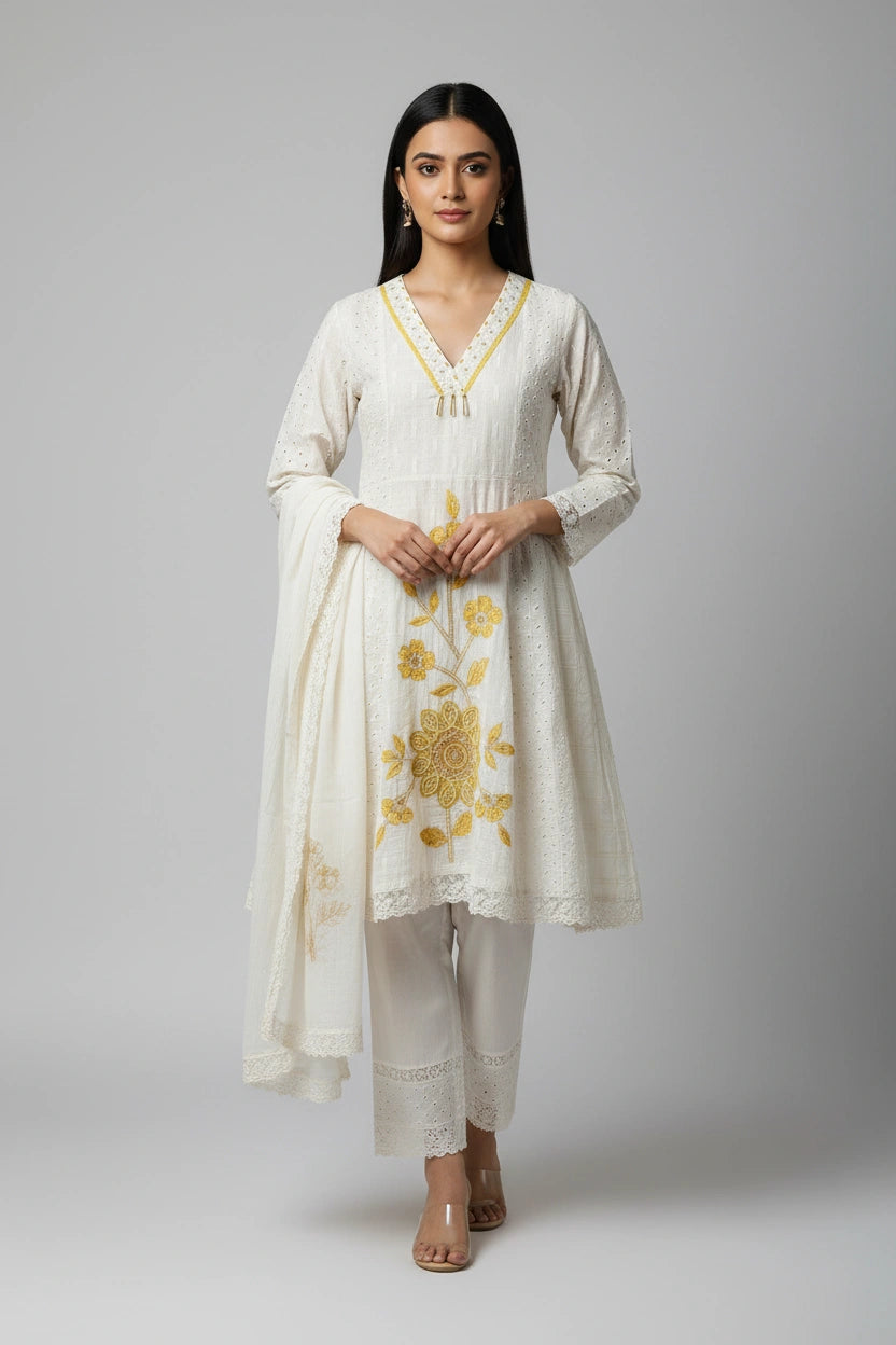 Flattering Cotton A-Line Suit - Rangoli Sarees