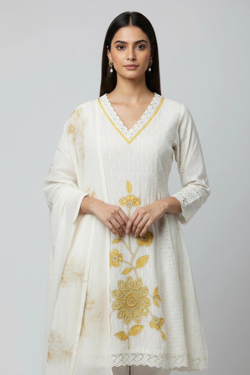 Flattering Cotton A-Line Suit - Rangoli Sarees