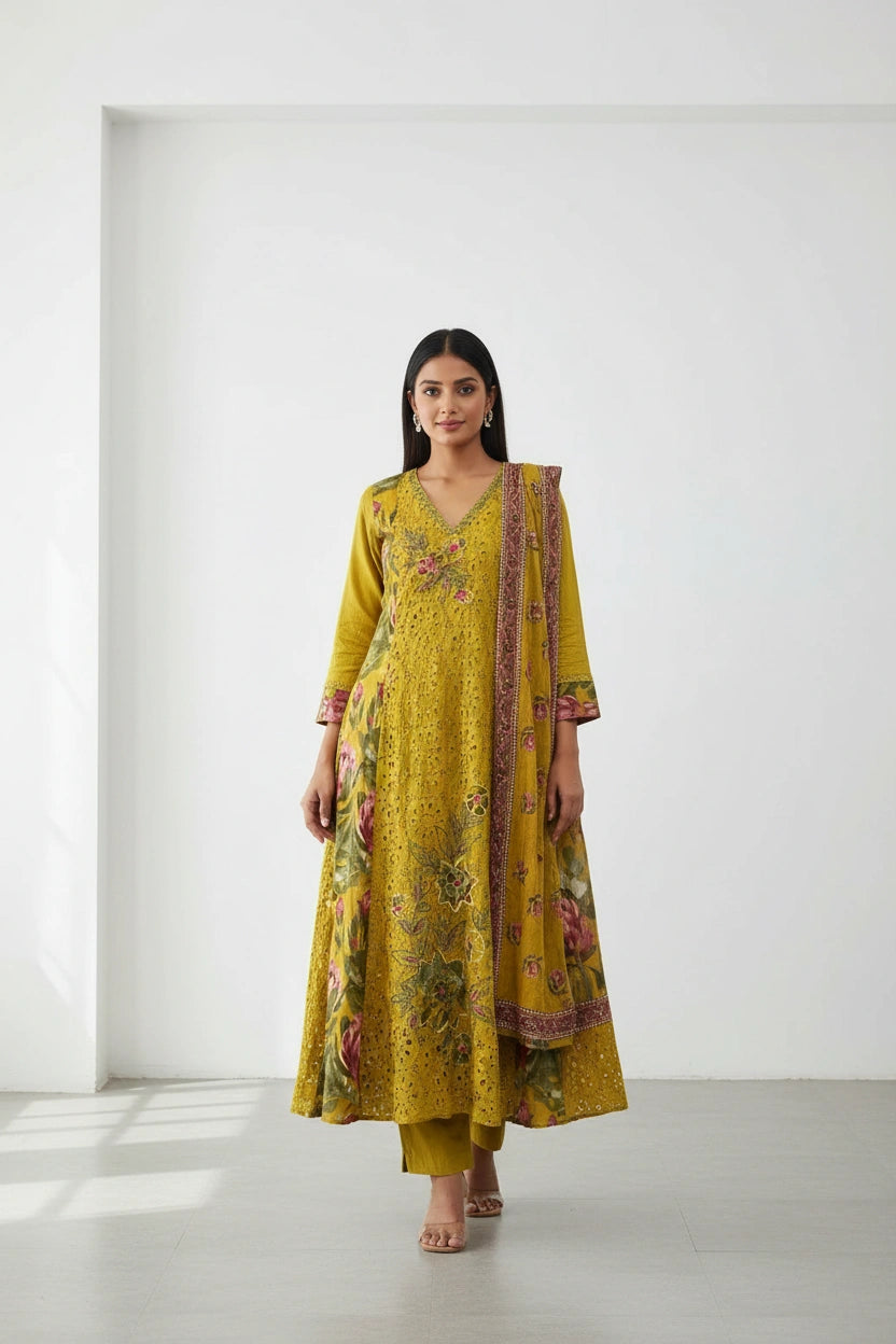 Flattering Cotton A-Line Suit - Rangoli Sarees