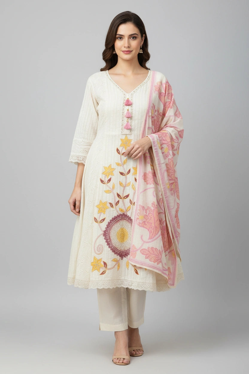 Flattering Cotton A-Line Suit - Rangoli Sarees