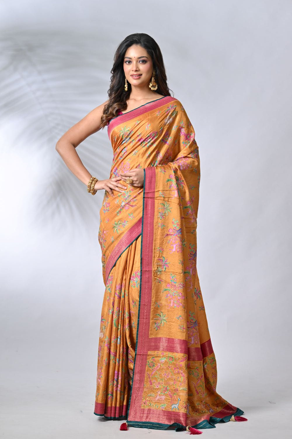 Mustard Dola Banarsi Silk Saree
