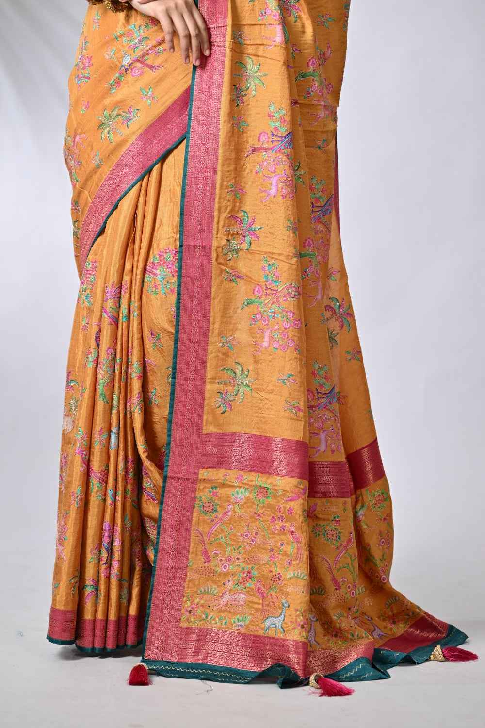 Mustard Dola Banarsi Silk Saree