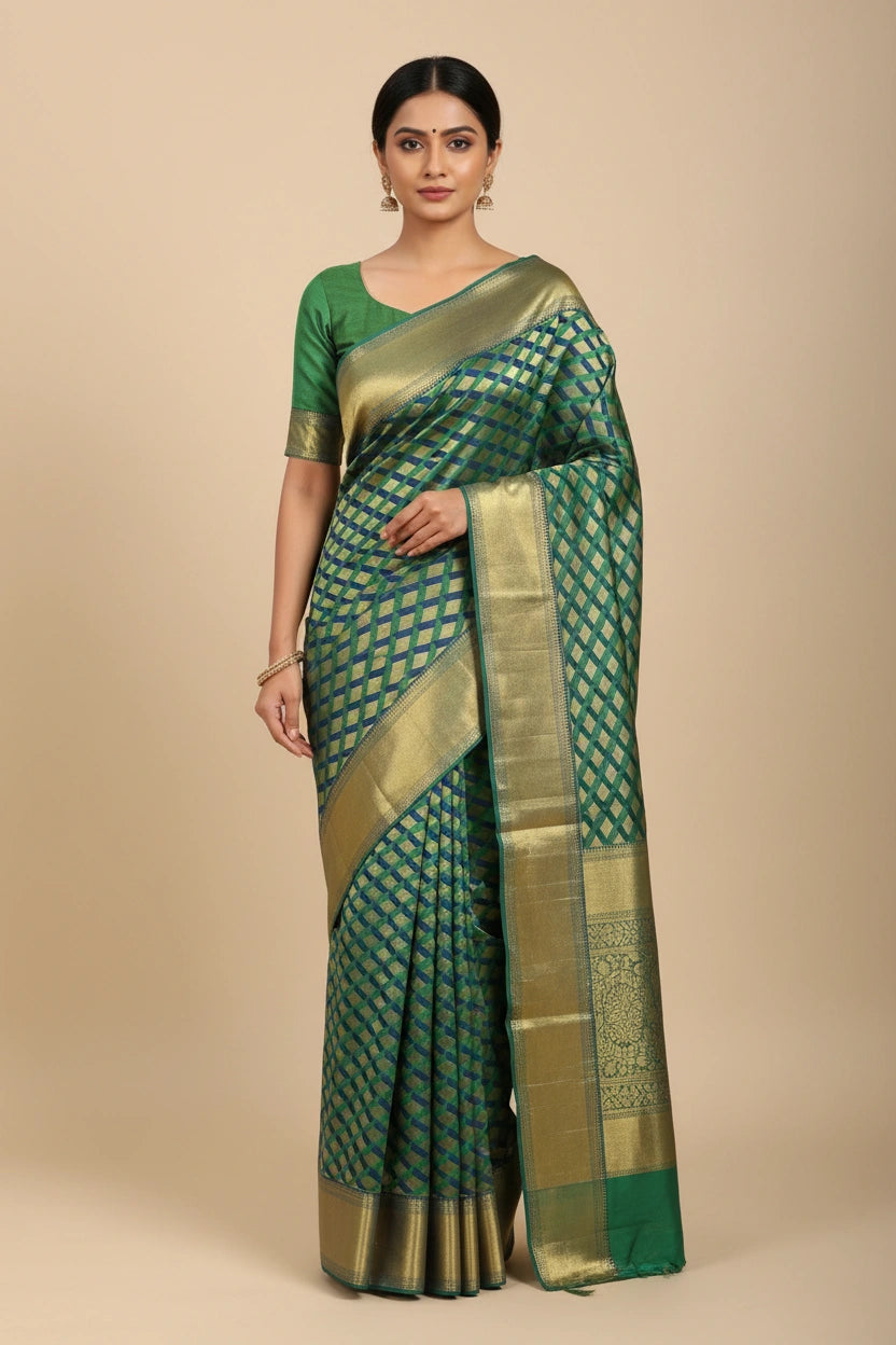 Pure Silk Katan Saree with Traditional South Indian Weave
