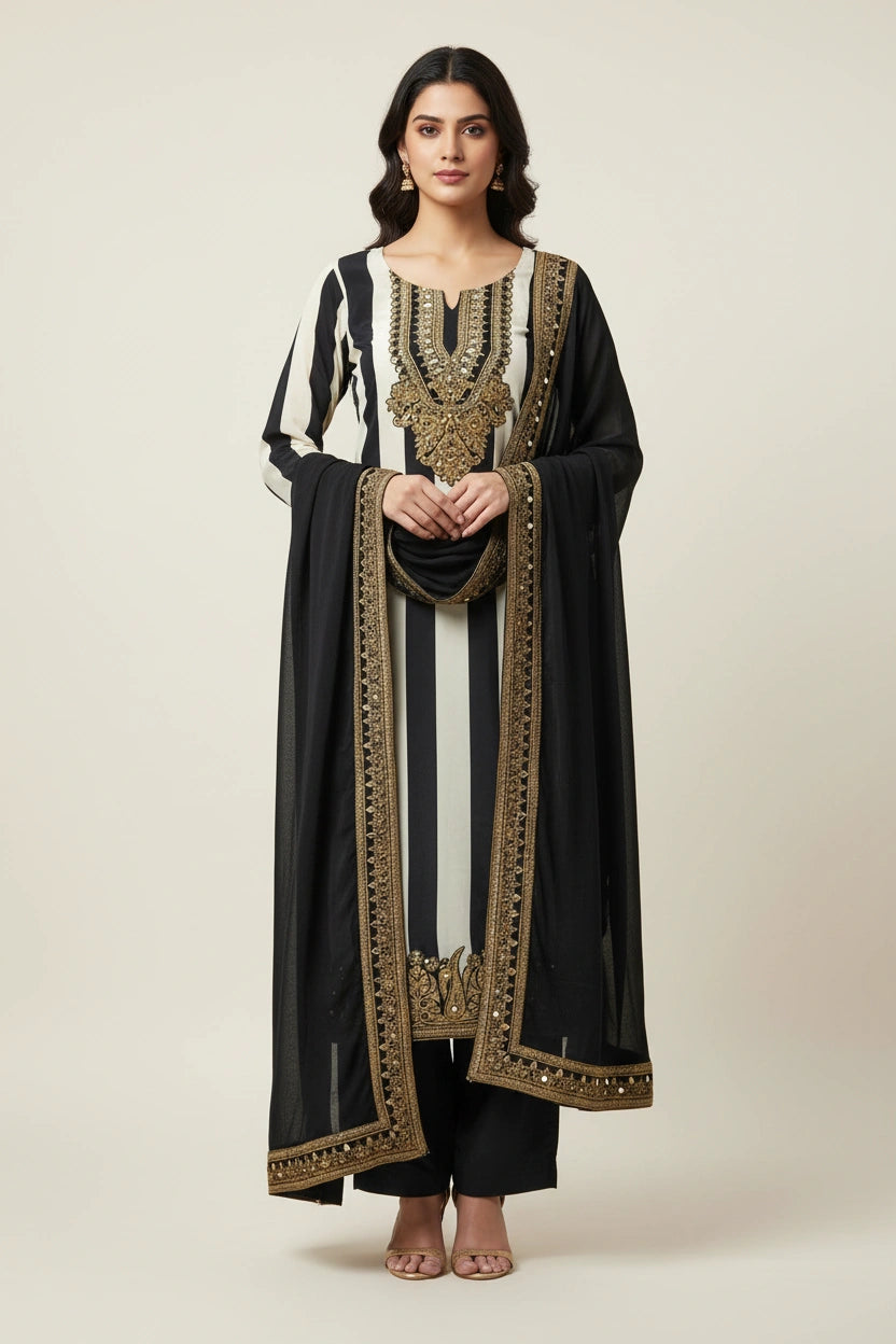 Refined Crepe Silk Straight Suit - Rangoli Sarees